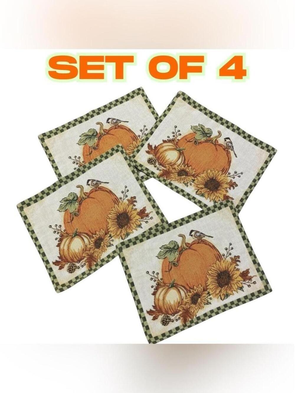 Set of 4 Autumn Pumpkin and Sunflower Placemats - Fall Thanksgiving Table Decor